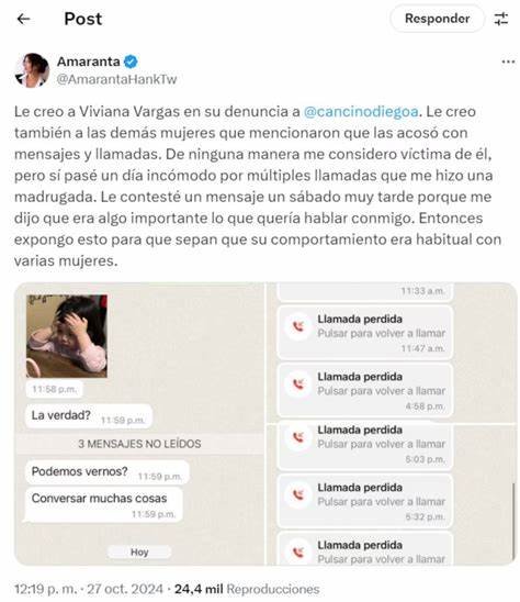 Amaranta Hank compartió en su cuenta de X sus chats con Diego Cancino, director de la SAE.